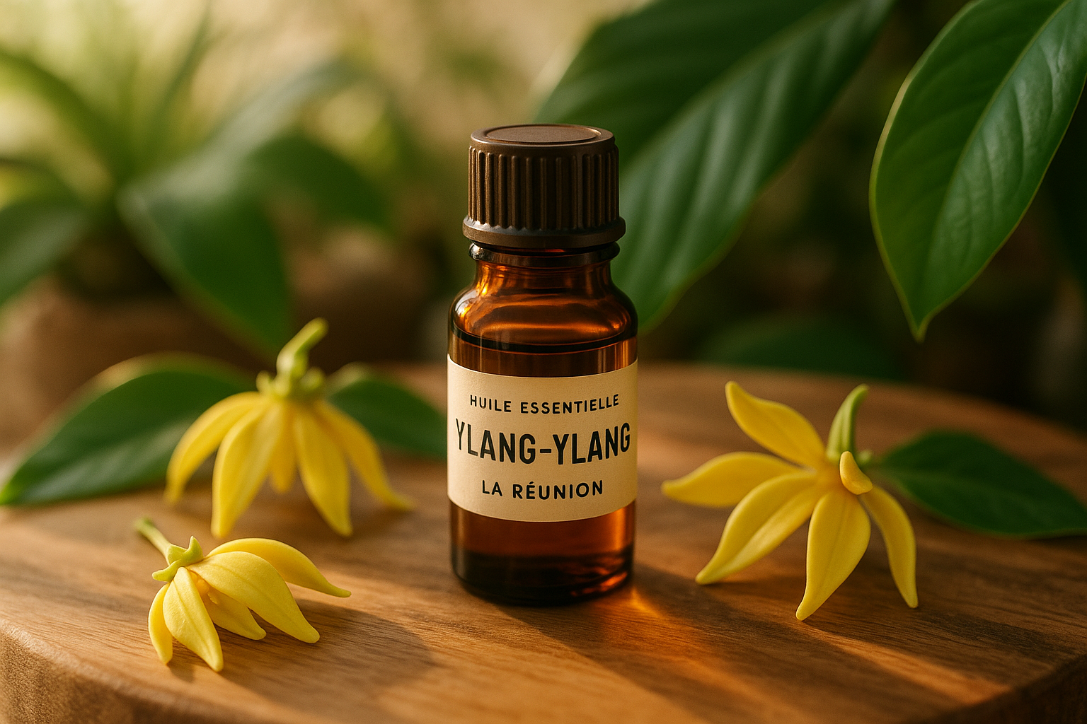 Fleurs ylang-ylang fraîches cueillette aube plantation La Réunion distillation artisanale
