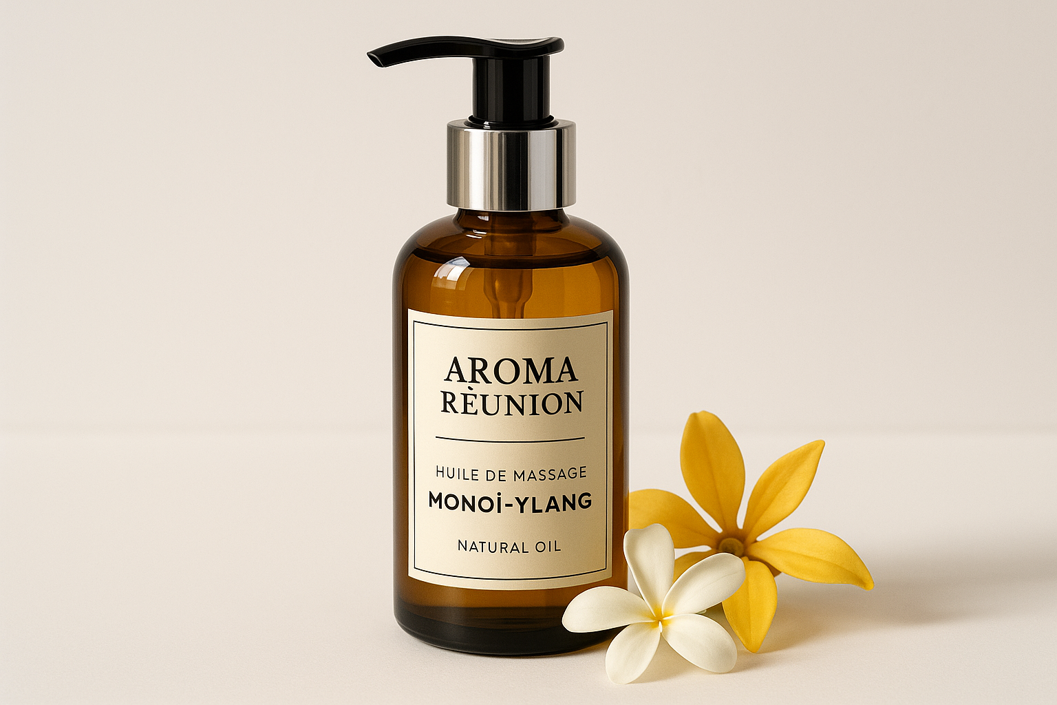 Huile massage monoï ylang-ylang La Réunion détente tropicale sensuelle 150ml
