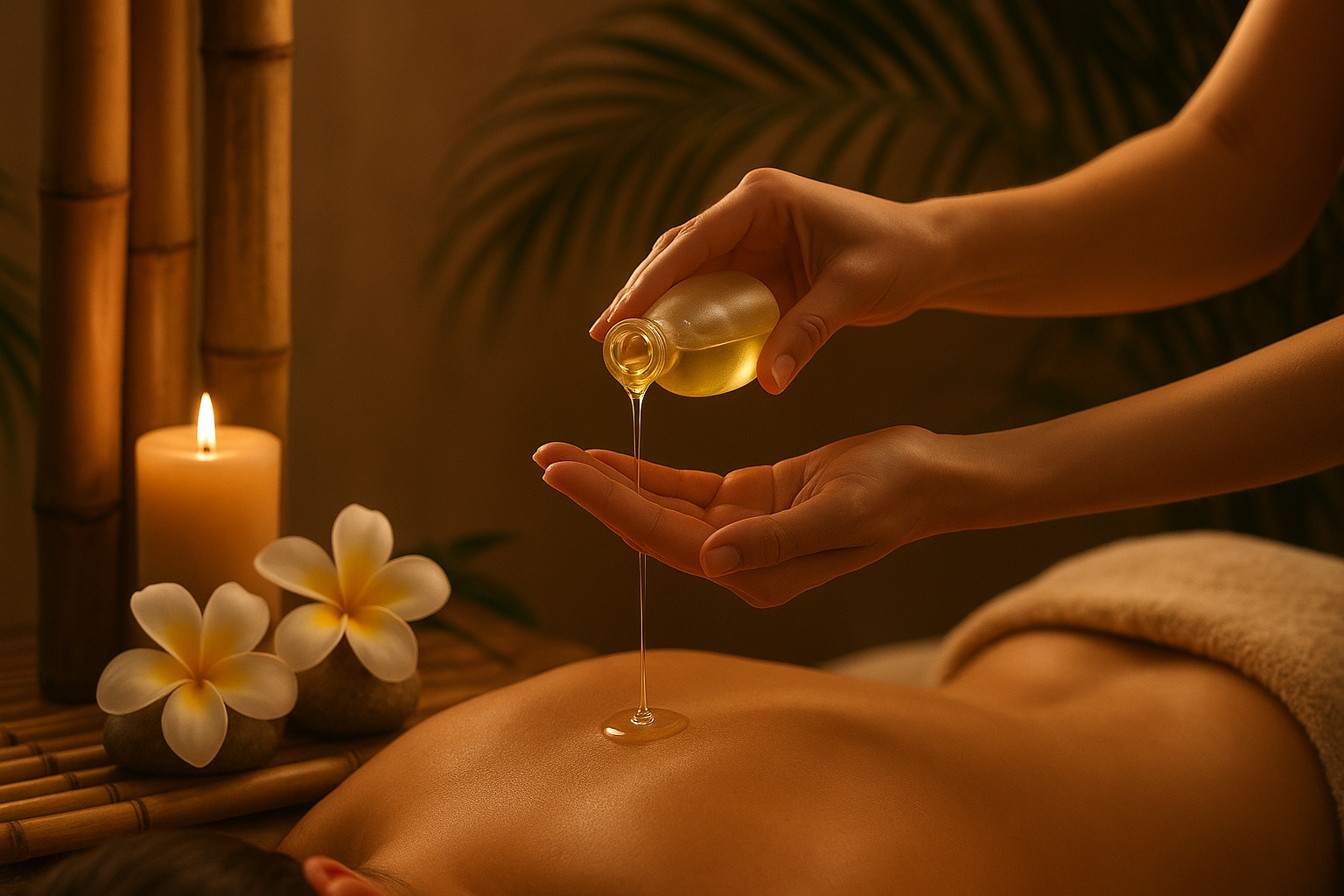 Massage relaxant huile monoï Tahiti ylang-ylang bien-être tropical authentique
