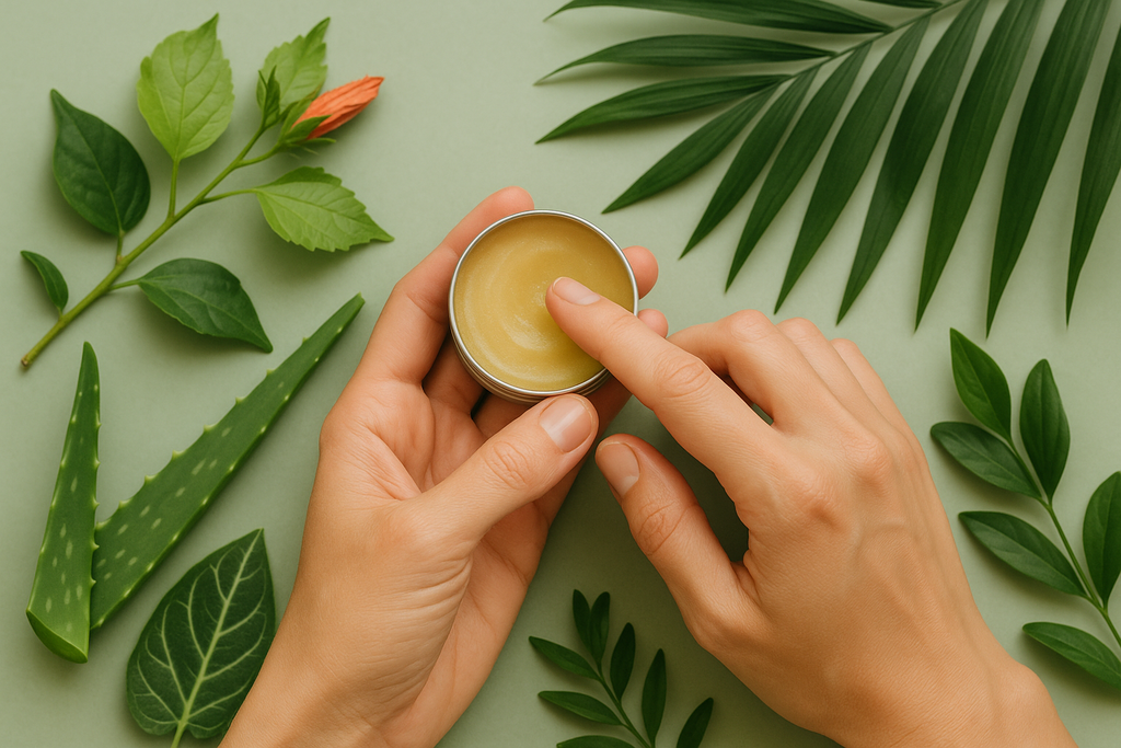Application baume réparateur aloe vera tamarin soin cicatrisant plantes endémiques
