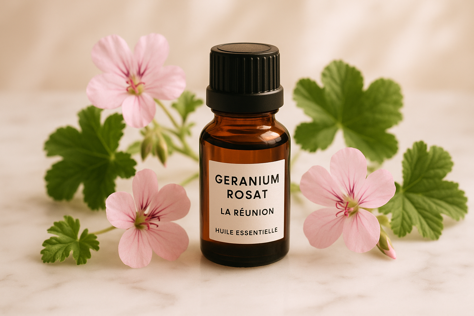 Huile essentielle géranium rosat bio La Réunion équilibre féminin anti-âge 10ml
